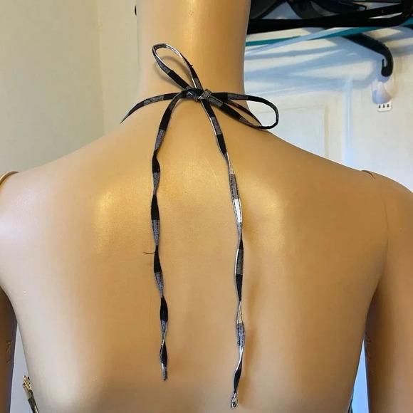 H&M Gingham Midi Dress Halter Tie Neck BlackWhite Cottagecore Beach Vacation Sz8 - Picture 8 of 11